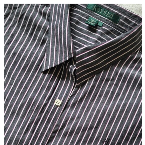 Lauren Ralph Lauren Men's Gray Button Down Pinstripe Long Sleeve Shirt Size L - Picture 1 of 7